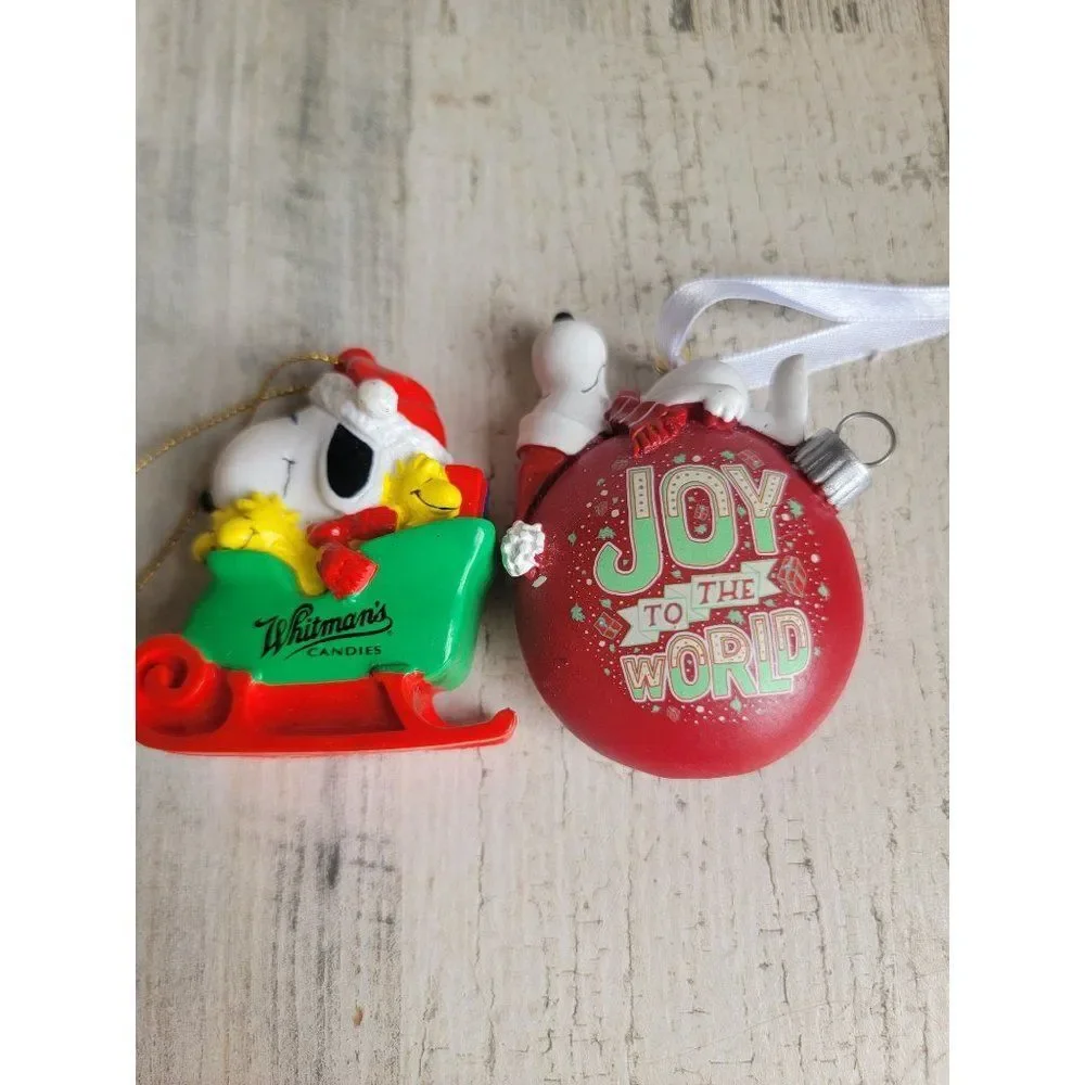 Snoopy Woodstock sled joy to the World‎ ornament set Xmas
